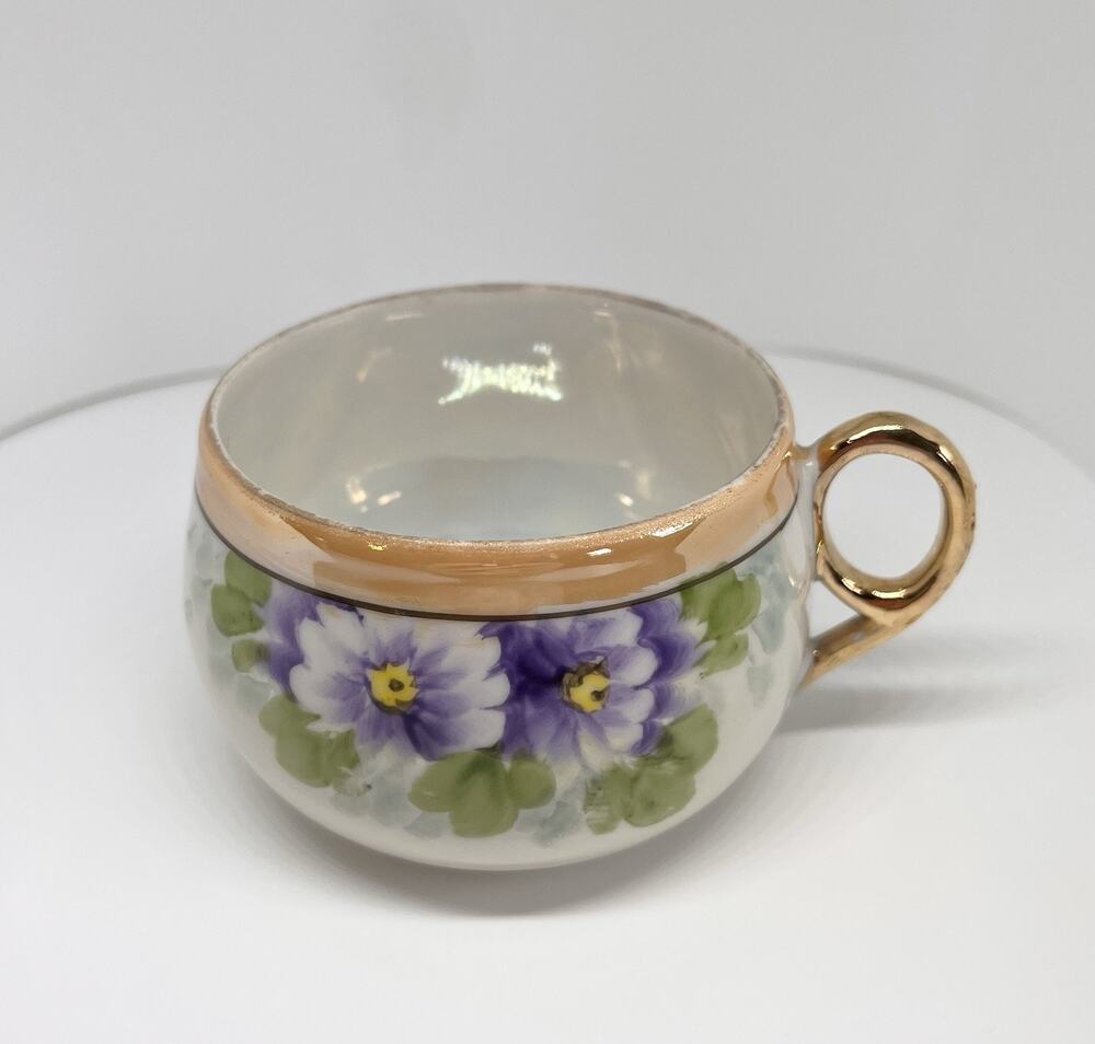 Vintage 1930s Hand Painted Teacup With Purple Flowers, Made In Japan